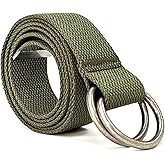 SUITUA Mens & Womens Canvas Belt with D-ring,Double Ring Belt,Solid Color,Extra Long (49”) 1 1/2" Wide