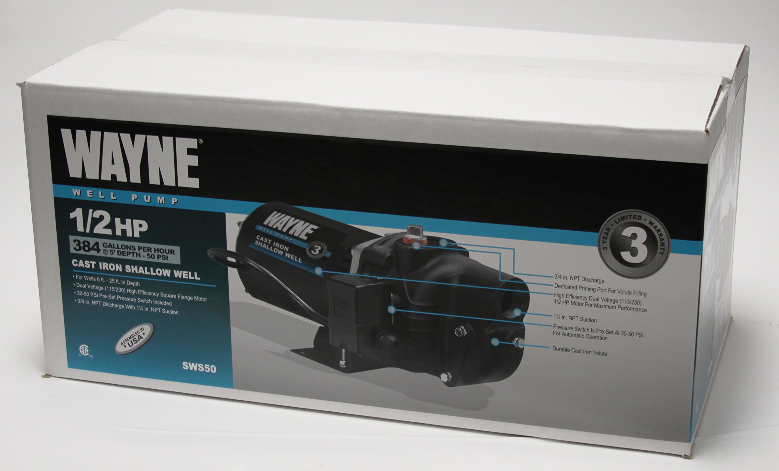WAYNE SWS50 1/2 HP Cast Iron Shallow Well Jet Pump 735346407649 eBay