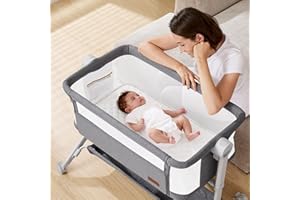 Taylengrow Baby Bassinet Bedside Sleeper - All-Mesh Design, Portable Bedside Bassinet for Baby with Washable Mattress, 5 Adjustable Heights (Grey)