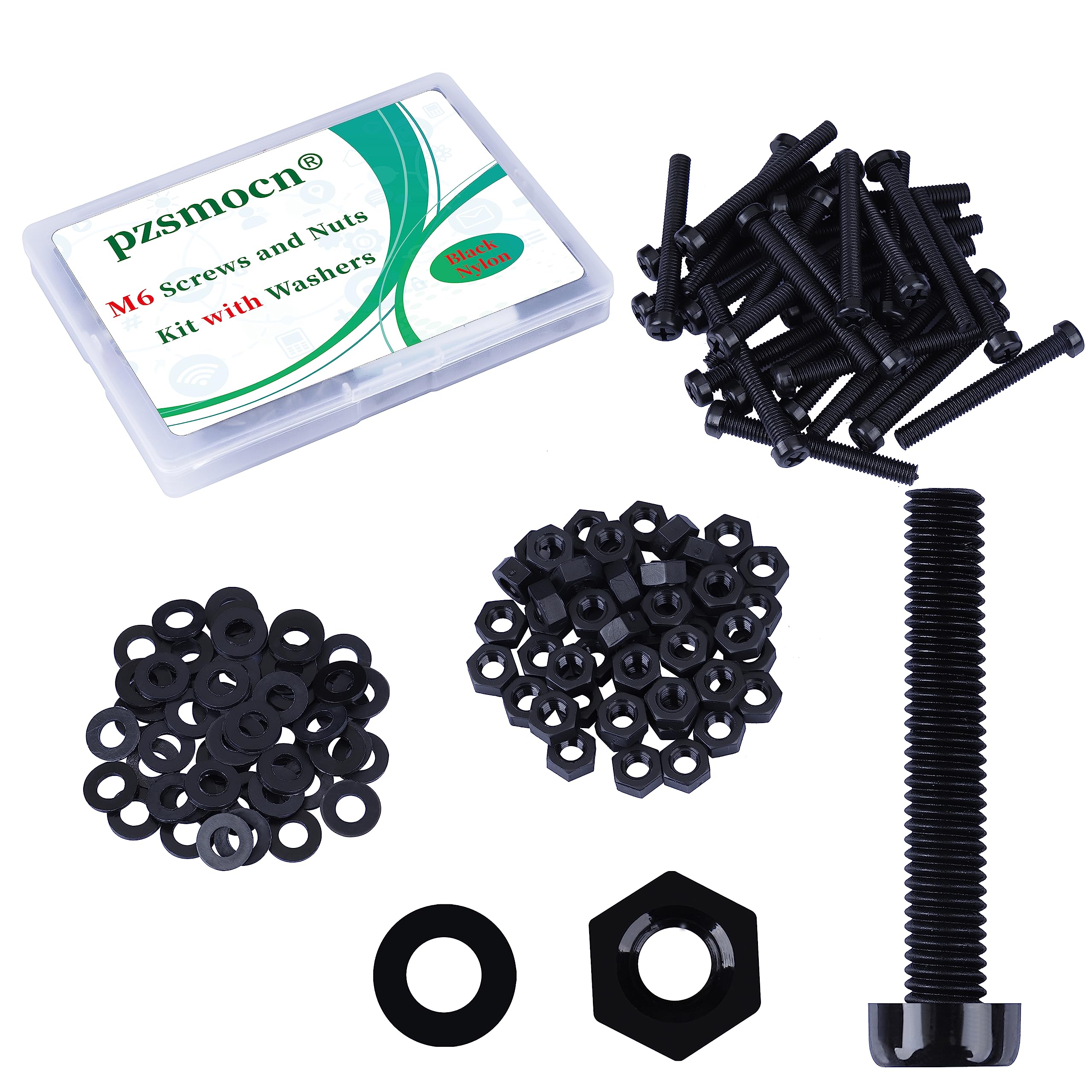 Pzsmocn 90 Pieces/30 Sets M6*50 mm Plastic Black