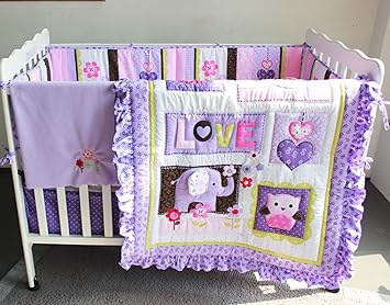 purple elephant crib bedding set