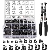 Toolwiz 130Pcs 6-25mm Spring Hose Clamps with Swivel Hose Clamp Pliers, 16 Sizes Hose Clamp Assortment Spring Band Type Fuel 