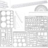 Zonon 10 Pcs Architect Scale &amp; Geometric Drawing Template, Classic, Clear | 12 Inch Triangular Aluminum Architect Scale Measuring Templates Building Geometric Kit Plastic Ruler for Drafting