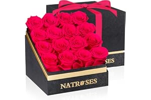NATROSES Forever Preserved Roses in a Box, 100% Real Roses That Last Up to 3 Years, Flowers for Delivery Prime Birthday, Valentines Day Gifts for Her (Hot Pink)