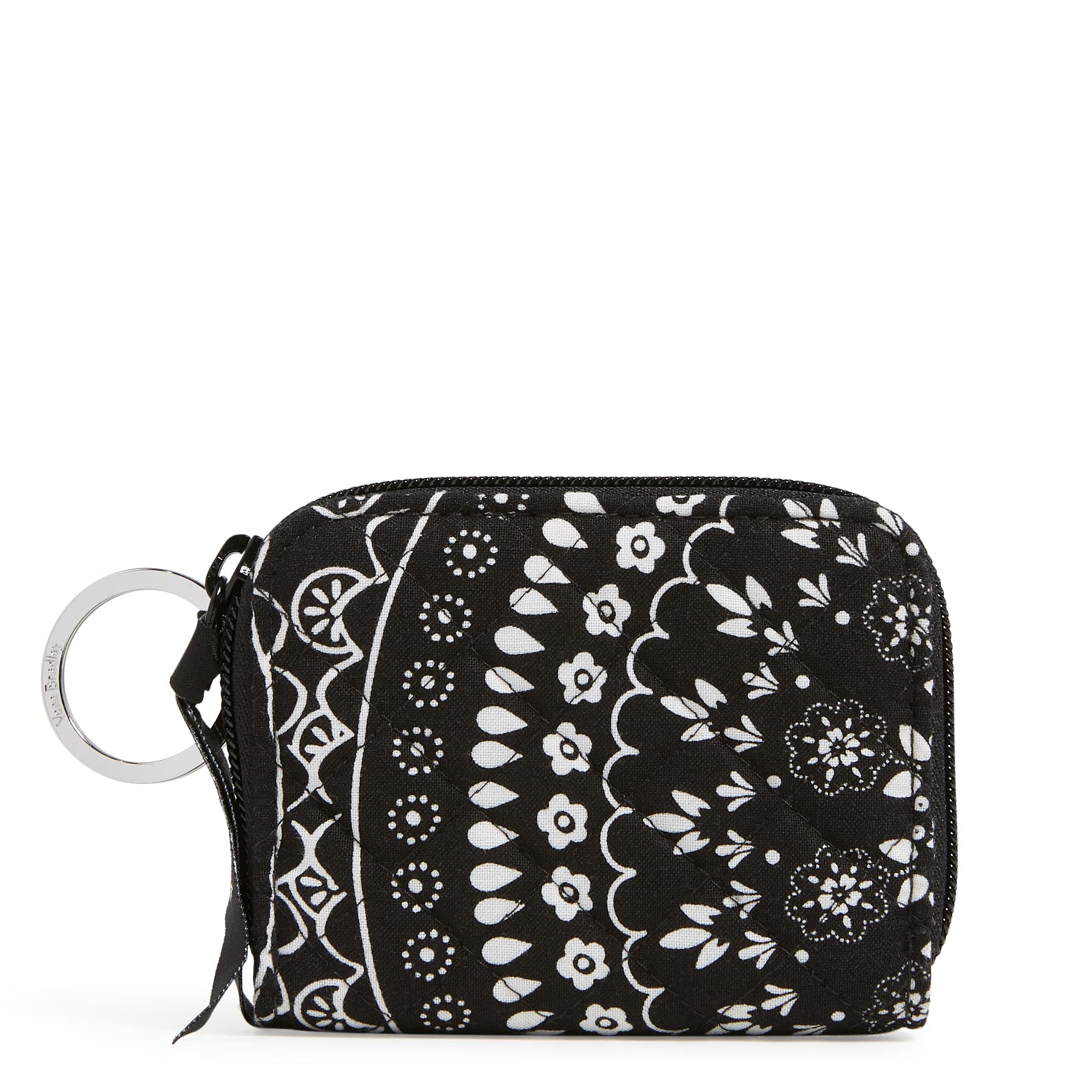Vera Bradley Women’s Cotton Petite Zip-around Wallet With RFID Protection, Black Bandana Medallion, One Size