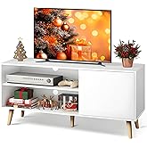 WLIVE TV Stand for 55 Inch TVs, Entertainment Center with Storage Cabinet, Mid-Century TV Stands for Living Room and Bedroom, 50" TV Console, White
