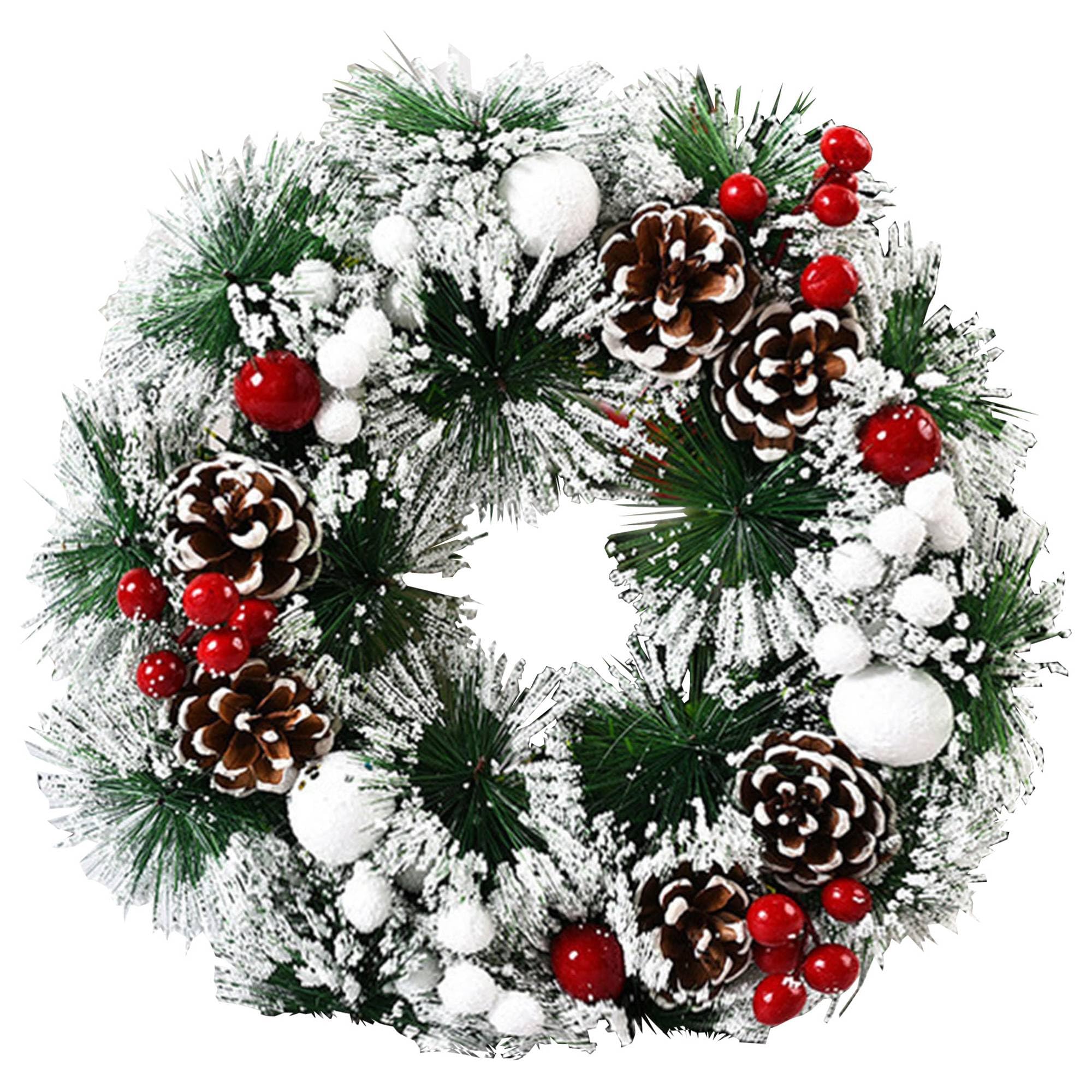 Christmas Wreath, Natural Pine Cone and Berry Decorated Snowflake Wreath Christmas Decoration, Front Door Wall Fireplace Shop Window and Xmas Tree Halloween Decoration, 30 cm