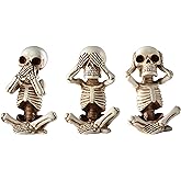 JORAE Skeletons Statue Hear See Speak No Evil Baby Halloween Figurines Home Decorative, Set of Three, 4.8 in, Oyster White Polyresin