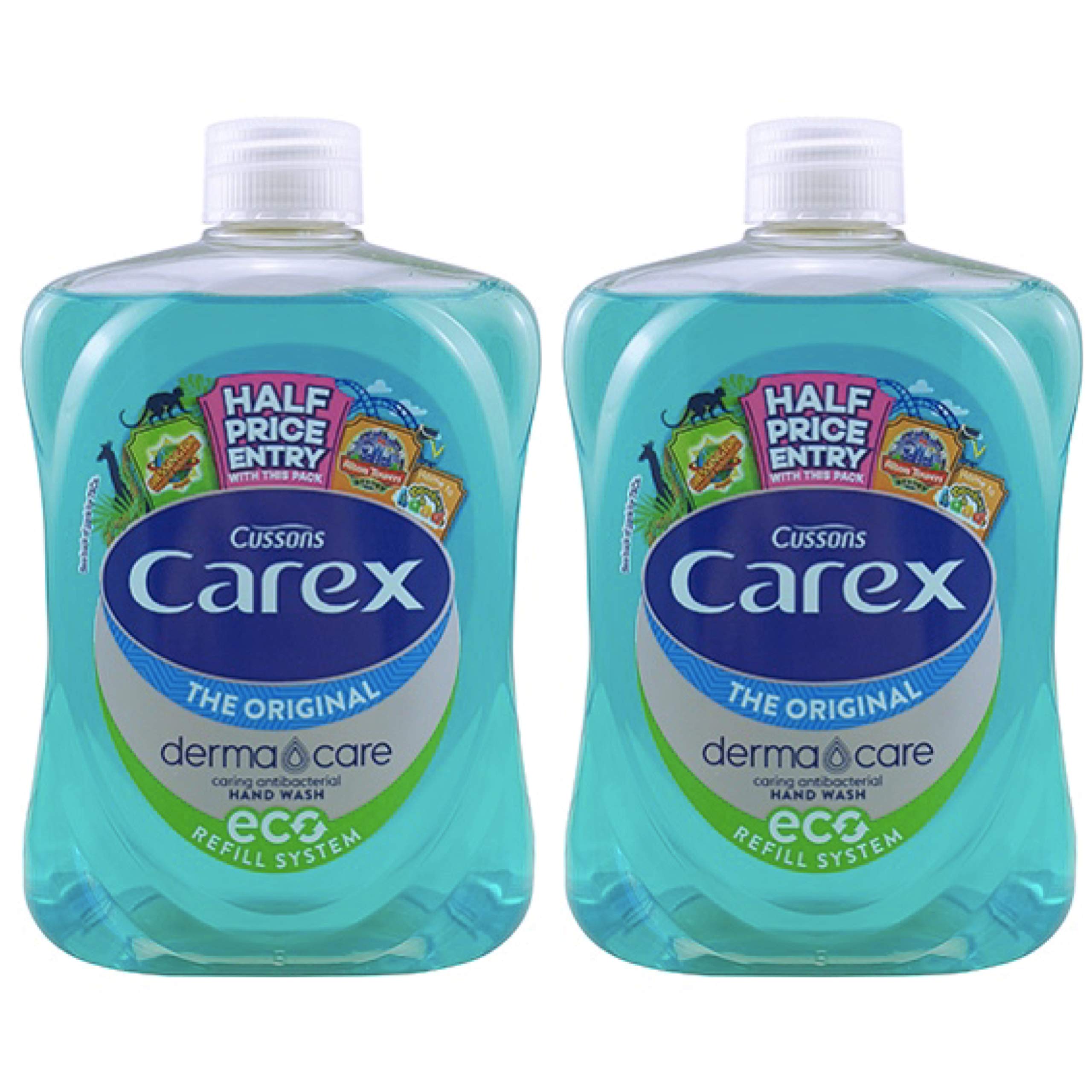 2pack of Carex 500ml Original Antibacterial Handwash Refill bottles