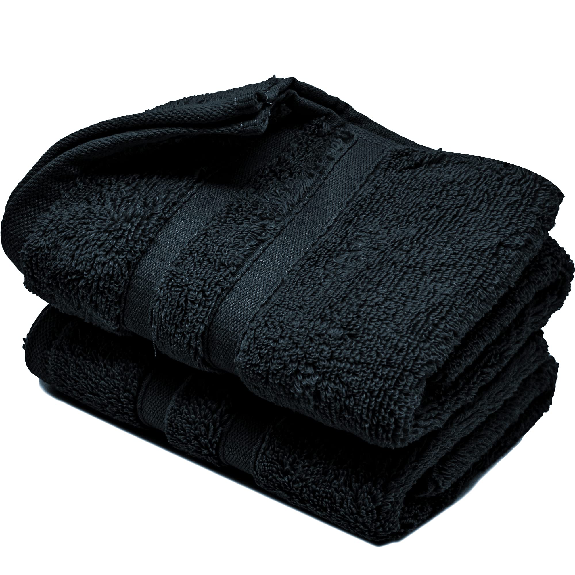 Hand Towels 600gsm ZERO TWIST Cotton Highly Absorbent & Quick Dry Luxury Hotel Quality Luxe Collection Fade Resistant 50x80cm (Jet Black, Pack Of 2)