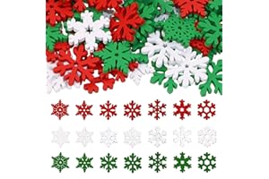 PPhtony 80PCS Snowflake Decorations Wood Slices Ornaments Christmas Cutouts Buttons Tags for Xmas Tree Hanging Painting DIY Crafts Projects Gifts Bags Holiday Party School Home Activity,20MM,Mix Color