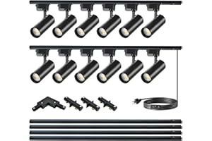 Bravsekai Ultra-Bright Black H Type Track Lighting Kit 6000K Cool White, 12 Heads 20W 2400lm with 13.1FT Track Rails, Dimmable Plug in LED Track Lights Modern Indoor Spotlight Fixture