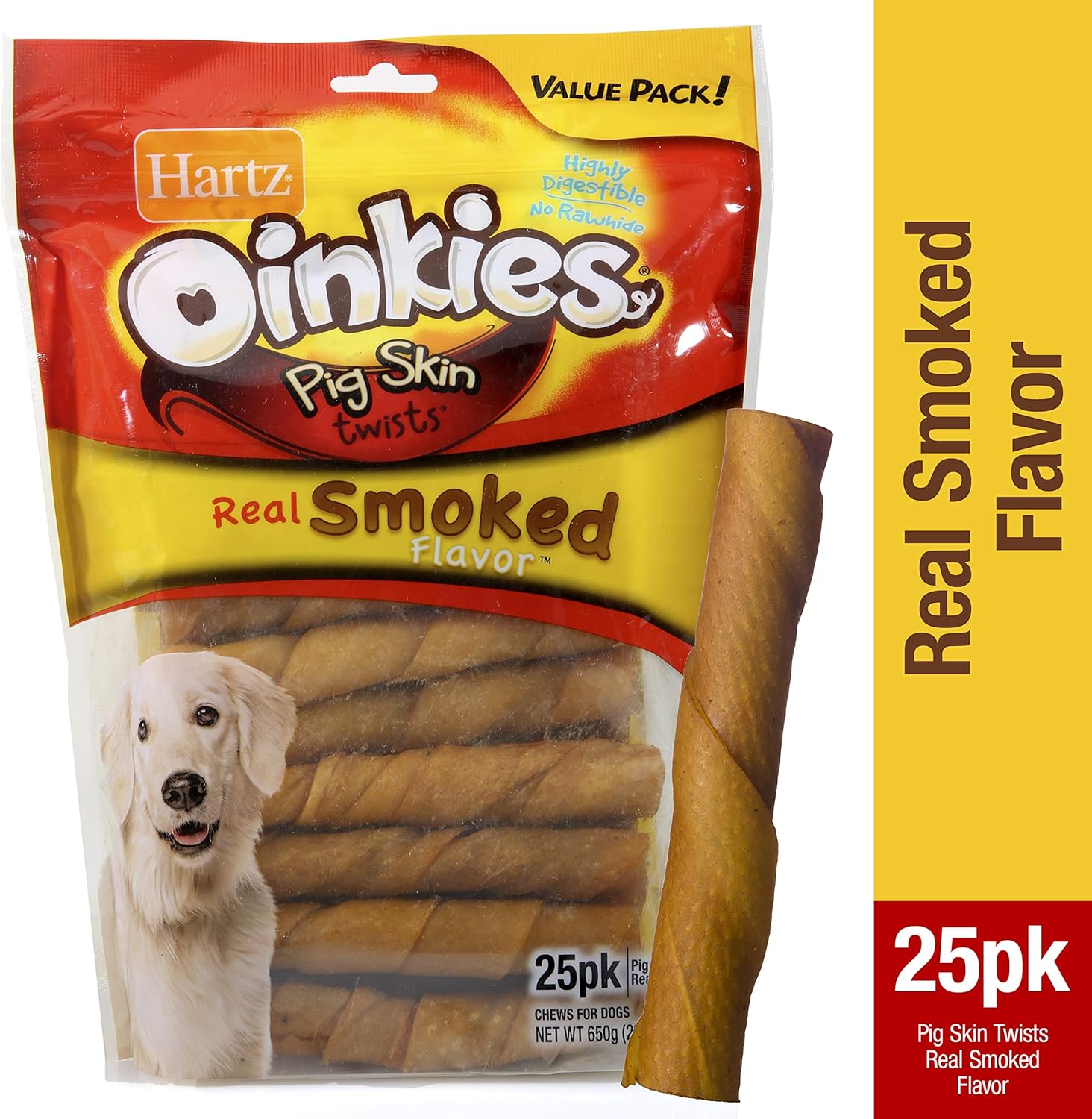 Hartz Oinkies Natural Smoked Pig Skin Twist Dog Treat