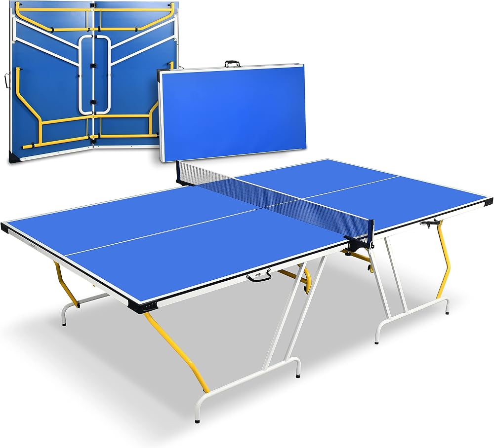 SereneLife Foldable Table Tennis Table Blue 2-Piece Net Clipper Post
