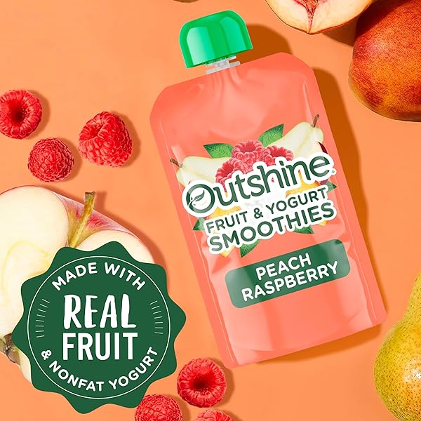 OUTSHINE FRUIT & YOGURT SMOOTHIE PEACH RASPBERRY, SMOOTHIE POUCH, ON THE GO SNACK, 4PK 3.5 OZ