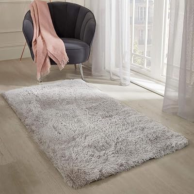 Sienna Small Rug Bedroom Silver Grey Fluffy Shaggy 80x150cm Non-Slip