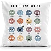 Qvapt Classroom Emotions Pillow Covers 18x18,Feelings Emotions Throw Pillow Cover,Boho Classroom Pillows for Kids Reading Corner Homeschool Teens Room Decor