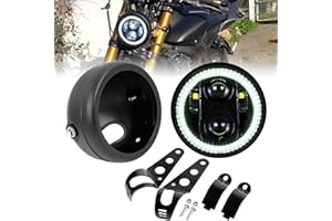 HENGTUAOTO 5 3/4 5.75 Inch White LED Headlight for Motorcycle with Iron 883 Dyna Street Bob Super Wide Glide Low Rider Night Rod Train with Headlight Housing Bucket Mount Brackets