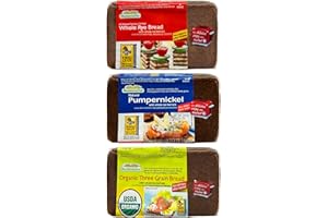 Mestemacher Natural High Fiber Bread 3 Flavor Variety Bundle: (1) Mestemacher Organic Three Grain Bread, (1) Mestemacher Pumpernickel Bread, and Mestemacher Whole Rye Bread, 17.6 Oz. Ea. (Pack of 3)