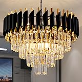 Aixialin Modern Chandelier Gold and Black Crystal