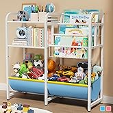 GUIBUKEYAN 3 in 1 Kids Bookshelf and Toy Storage Organizer, Baby Montessori Bookshelf Book Organizer for Kids, Toddler Book Display Shelf Ideal for Classrooms, Playrooms and Nurseries (Light Blue)