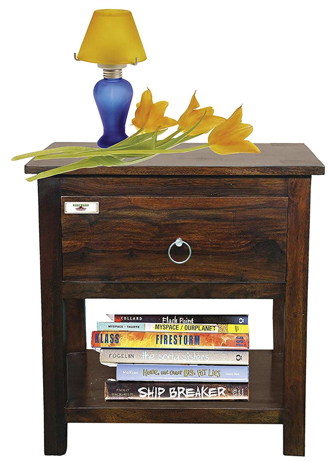Rootwood Sheesham Wood One Drawer Bedside End Table for Living Room | Walnut Brown