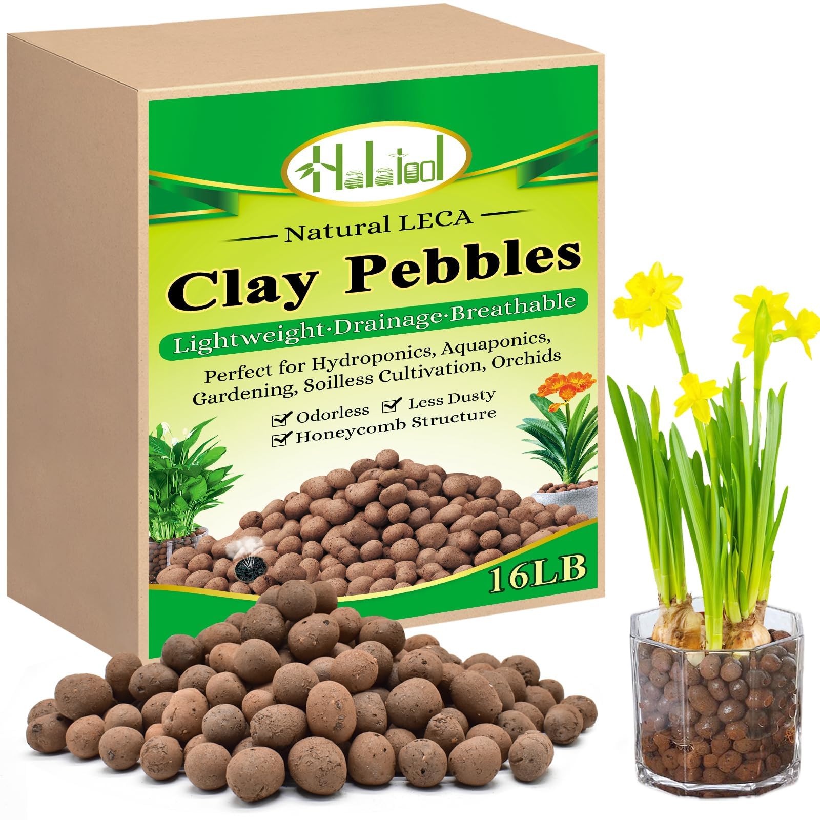 Halatool 16LB Organic Clay Pebbles 4mm-16mm Leca