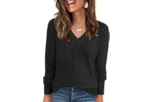 ANRABESS Long Sleeve Shirts for Women V Neck Casual Fall Tops Loose Fit Lightweight Sweaters Tunic Fashion 2025 Clothes