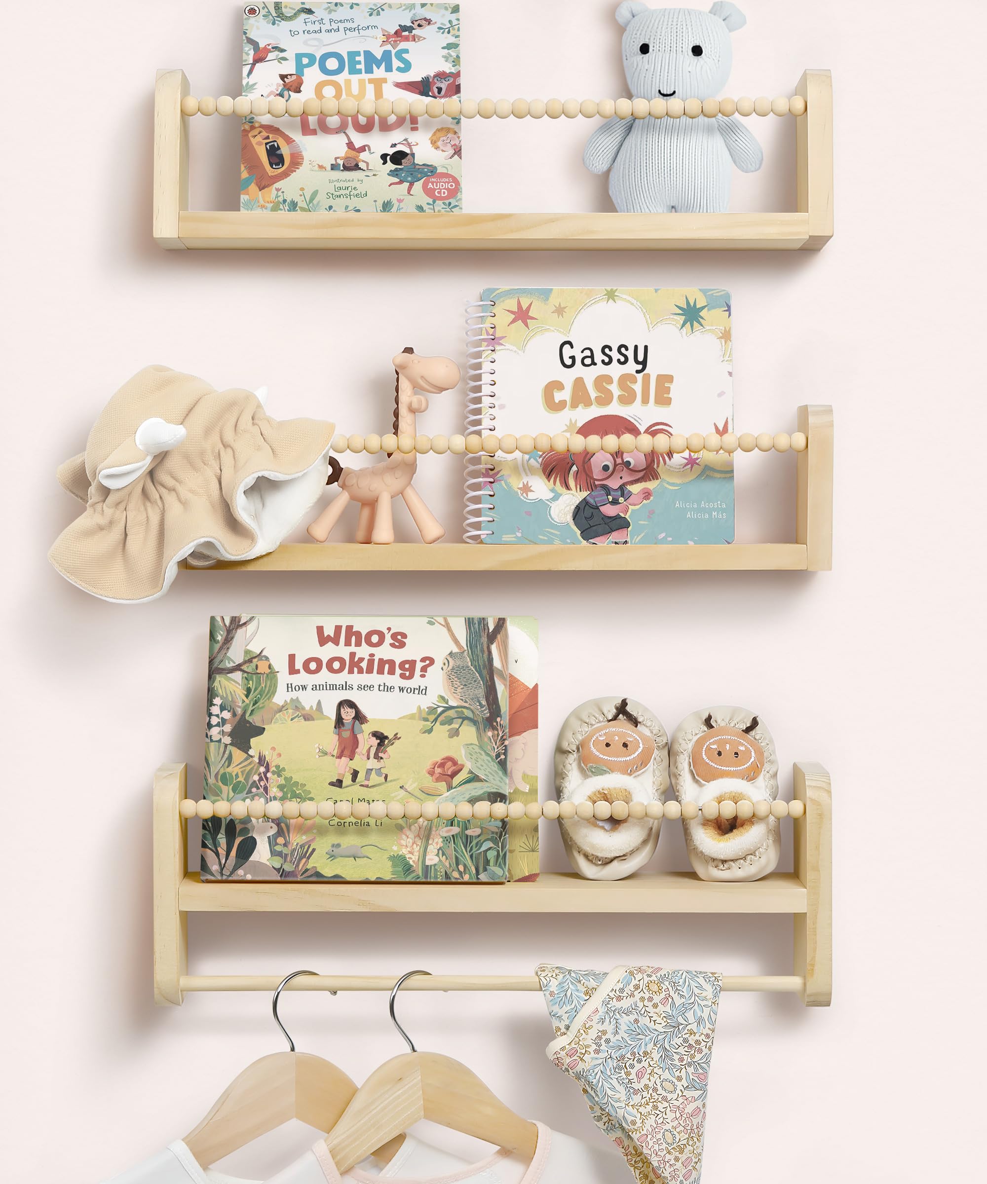 Photo 1 of Mazjoaru Nursery Book Shelves for Wall Set of 3, Natural Wood Bookshelves Wall Decor, Small Floating Shelf Organizer for Kids Room, Bedroom, Kitchen Spice Rack