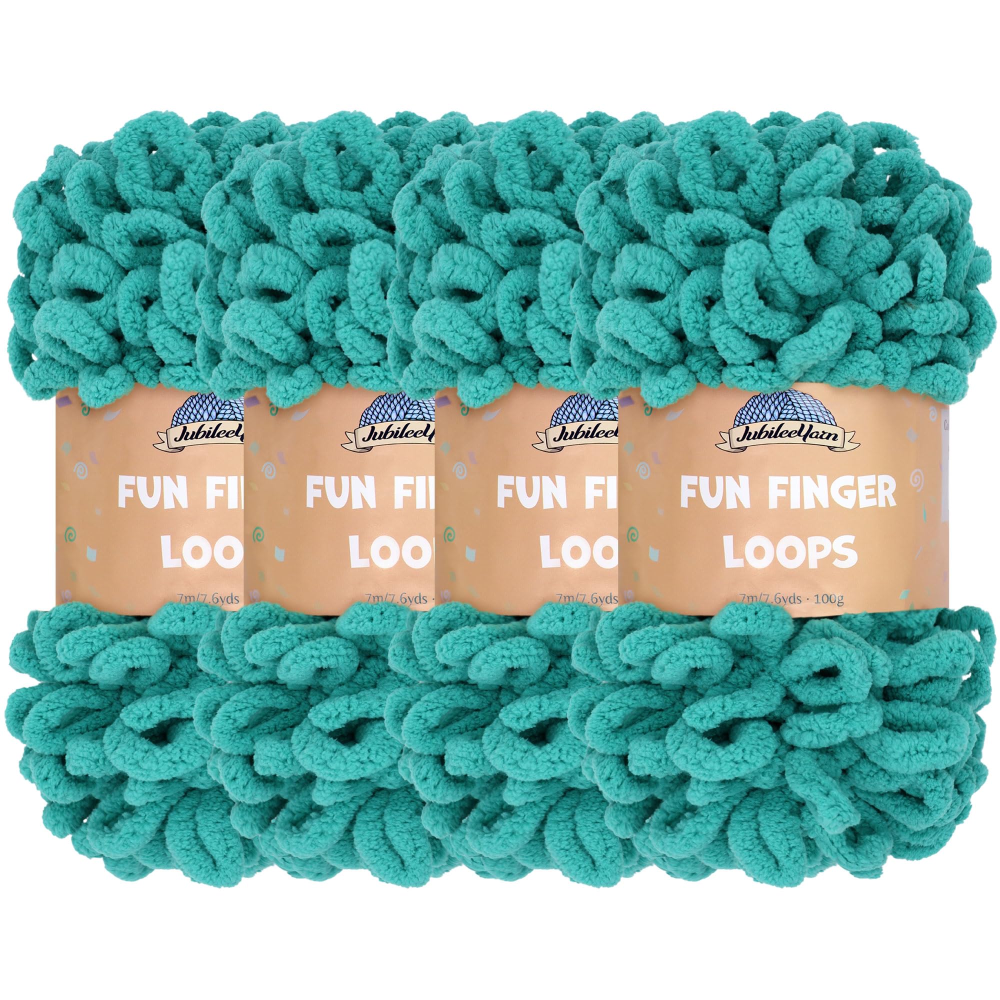 JubileeYarn Fun Finger Loops Yarn - Polyester Jumbo Weight Loop Yarn - 100g/Skein - Aquamarine - 4 Skeins