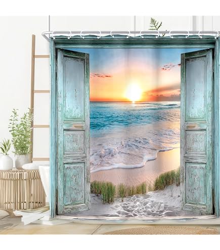 NYMB Duschvorhang „Aqua Ocean“ – Polyester, Wasserdicht, 170x178 Cm Mit Haken, Meer-Motiv