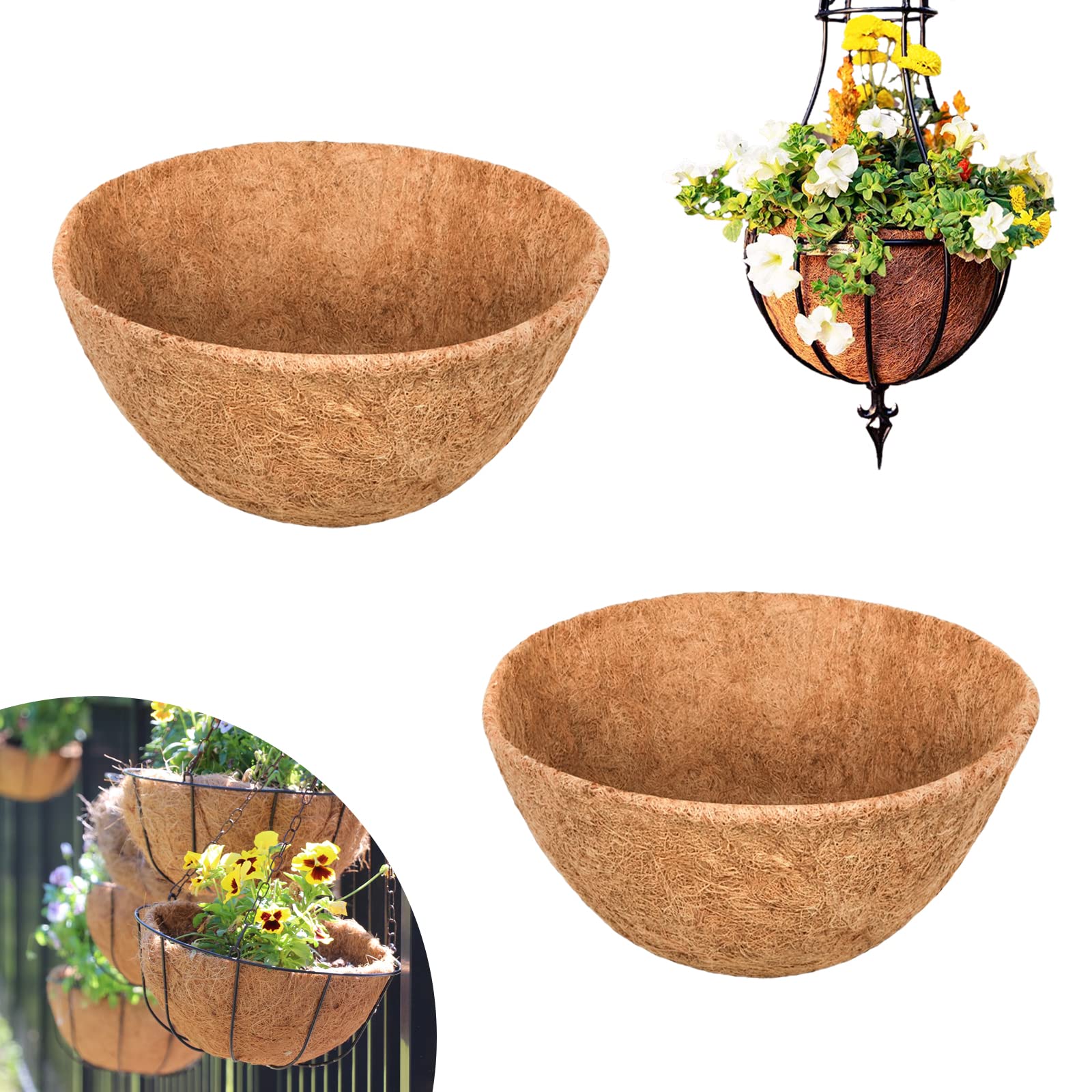 Photo 1 of Riare 2 Pack 18 Inch Round Coco Liners Replacement, 100% Natural Coconut Coir Liners for Hanging Baskets, Garden Flower Vegetables Planter Pot, Window Box, Fence, Decks