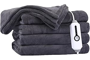 DUODUO Heated Blanket 62x84'' Twin Size with 4 Heating Levels 10 Hours Auto-Off Electric Throw in Cozy Plush Fabric Reversible for Home Bedding Couch -Dark Grey