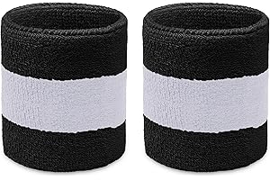COUVER Terry Cloth 2 Colors Stripes Terry Striped Wristbands Wrist Sweatband for Men Women Boys Girls, 1 Pair