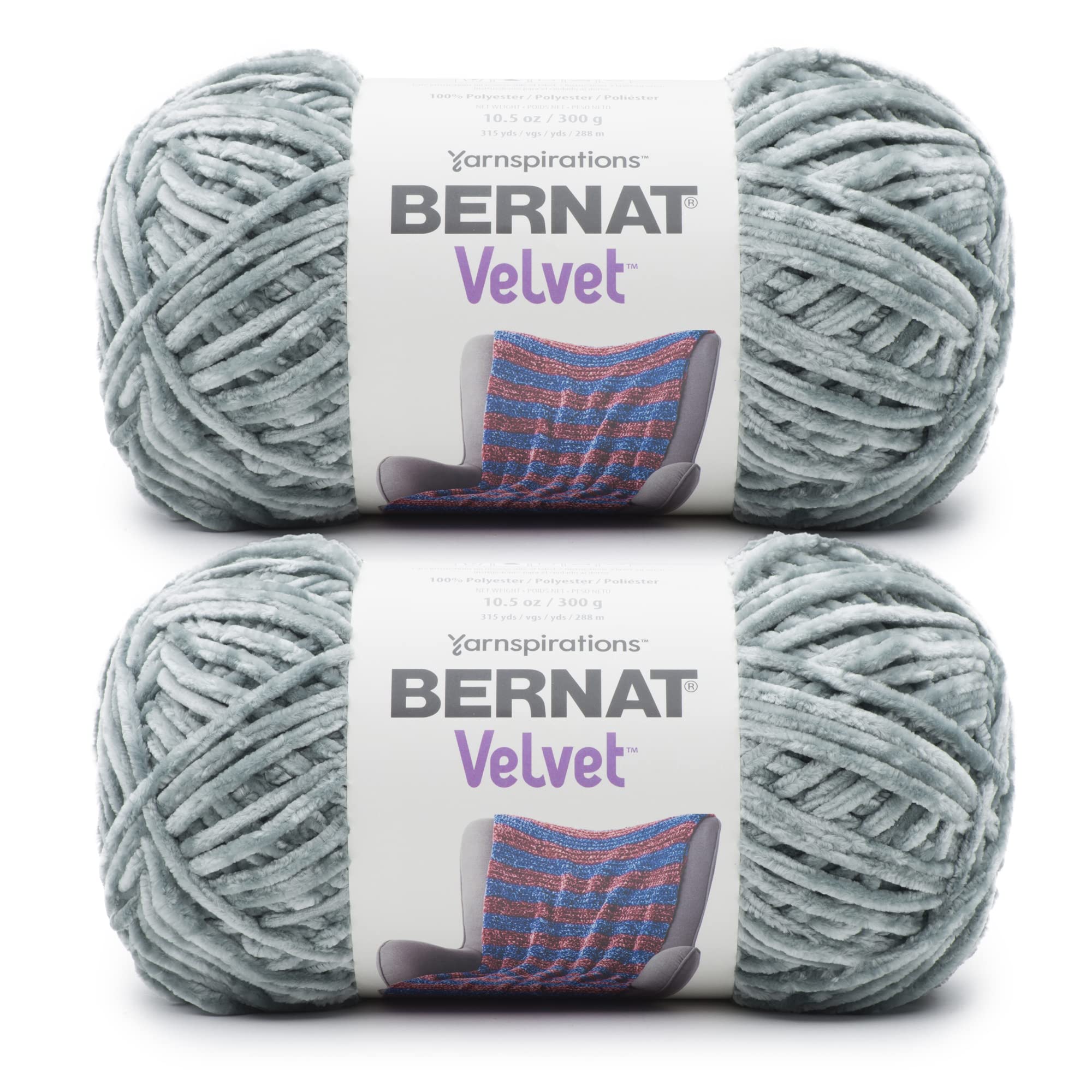 Bernat Velvet Smokey Green Yarn - 2 Pack of 300g/10.5oz - Polyester - 5 Bulky - 315 Yards - Knitting/Crochet