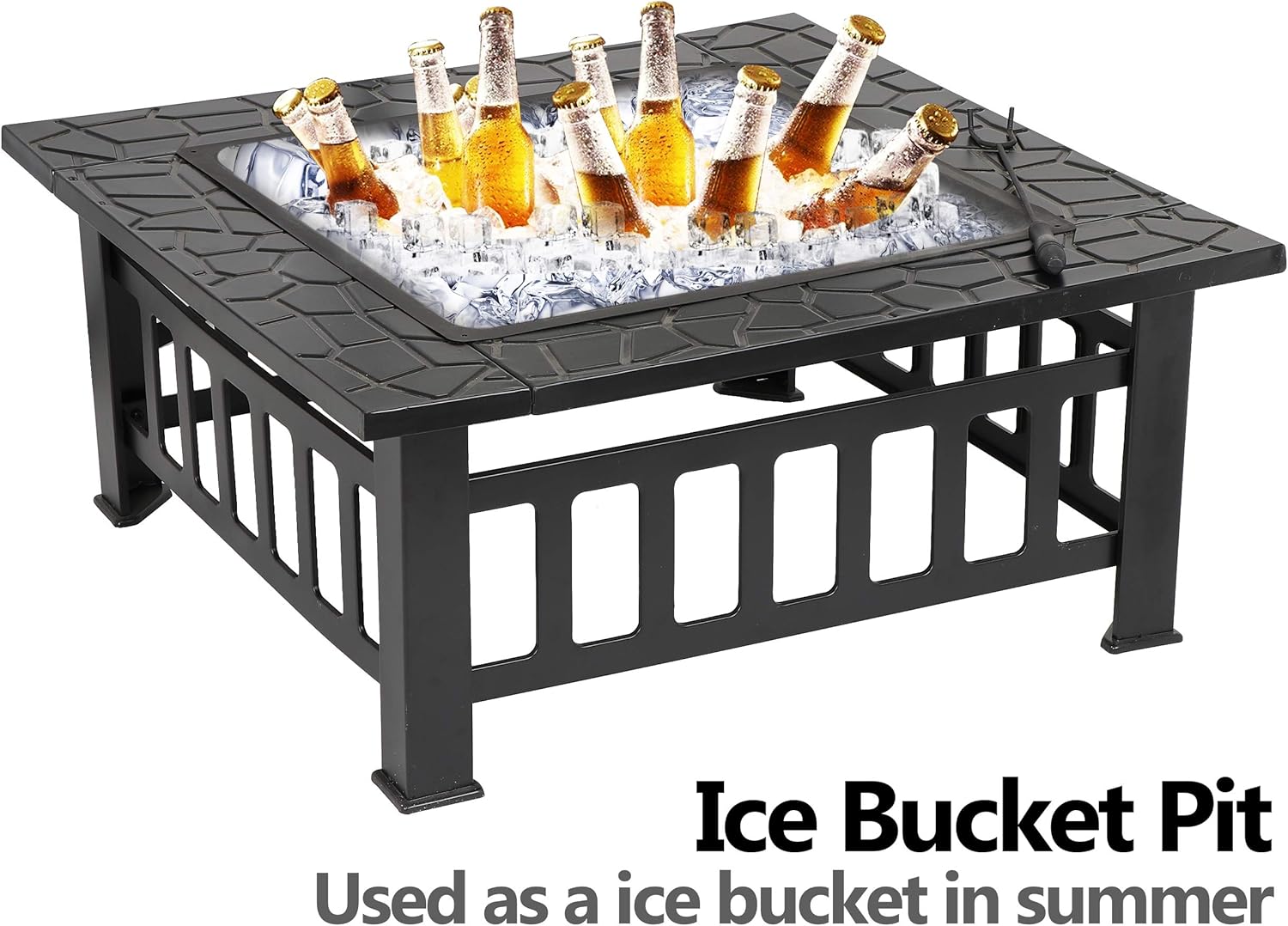 ZENY Outdoor 32’’ Metal Fire Pits BBQ Square Table Backyard Patio Garden Stove Wood Burning Fireplace with Spark Screen Cover, Poker, Cover, Grill : Garden & Outdoor
