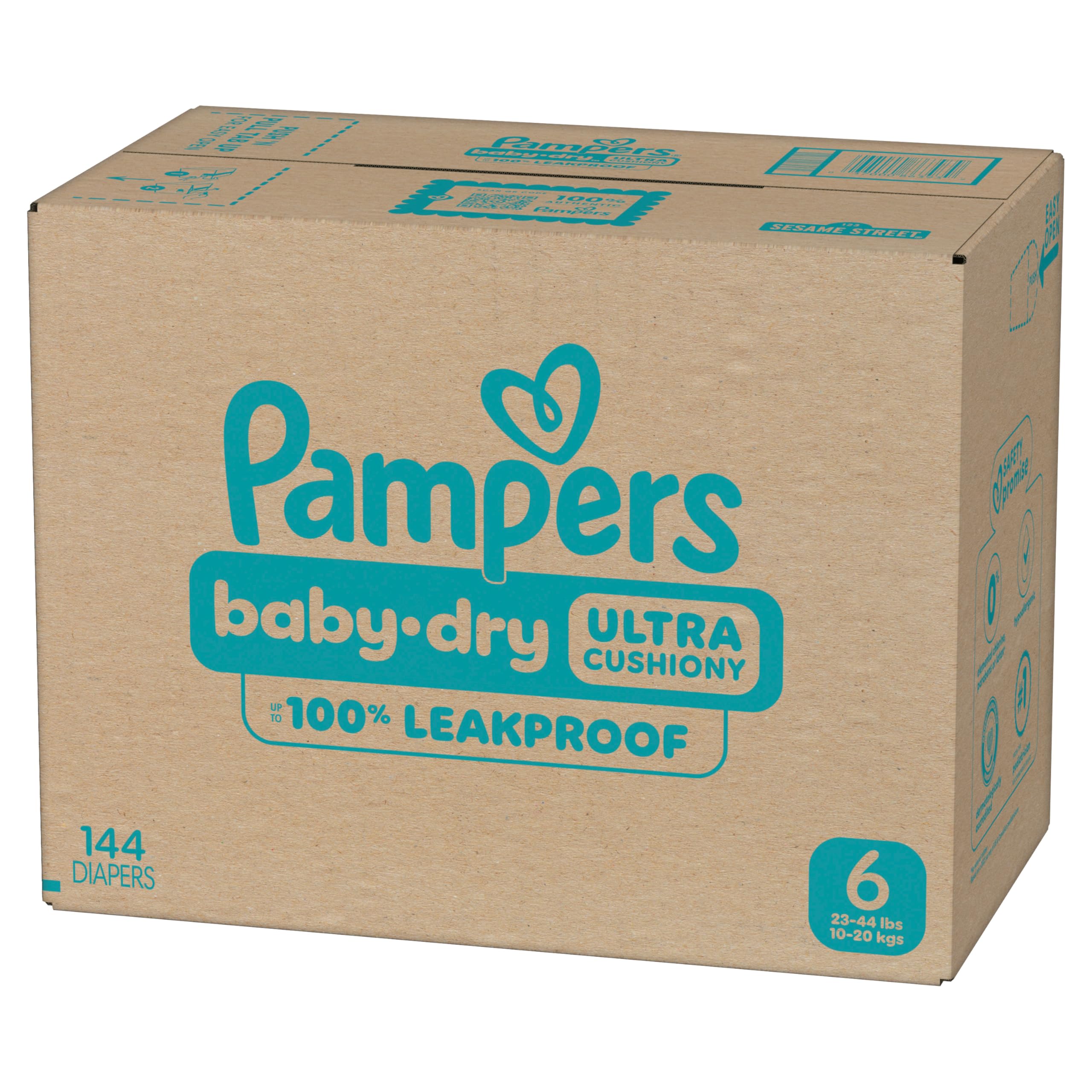 Pampers Diapers - Baby Dry - Size 6, 144 Count, Absorbent Disposable Infant Diaper (Packaging May Vary)