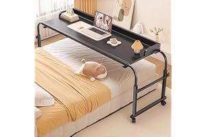 Noliven Adjustable Height/Length Overbed Desk with Locking Wheels, Mobile Laptop Cart Computer Desk, 330 Lbs Capacity, Rollin