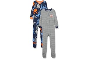 Amazon Essentials Disney | Marvel | Star Wars Unisex Babies' and Toddlers' Snug-Fit Cotton Footed Pajamas, Multipacks