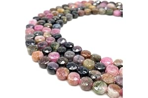 ABC GEMS USA [ABCgems] Brazilian Rio-Grande Rainbow Tourmaline (Exquisite Red Tourmaline & Black Tourmaline Inclusions) 6mm Micro-Faceted Diamond-Cut Checkerboard Coin Beads (A Revolutionary Cutting Process)
