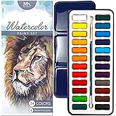 MozArt Supplies Watercolor Paint Essential Set - 24 Vibrant Colors - Lightweight and Portable - Perfect for Budding Hobbyists
