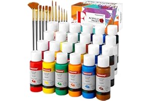 Fantastory Acrylic Paint Set, 24 x 60 ml with 12 Brushes; Christmas Acrylic Paint, Waterproof; For Artwork & DIY Projects on Canvas, Wood, Glass, Clay, Fabric, Ceramic, Paper, Canvas