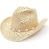 DRESHOW Straw Cowboy Cowgirl Hat for Women Men Western Coastal Cowboy Beach Hat with Shapeable Brim Unisex Rolled up Caps