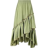 Pixiemain Women's Medieval Renaissance Contrast Layered Victorian Gothic Flowy Fairy Ruffled Midi Skirts with Pockets