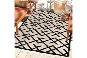 LILIOFFIC Outdoor Rugs - Reversible Mats, 9'x12' Plastic Straw Rug for Patio Clearance Waterproof, Indoor Outdoor Area Rug Carpet for Outside, RV, Deck, Picnic, Beach, Trailer, Camping, Black & Beige