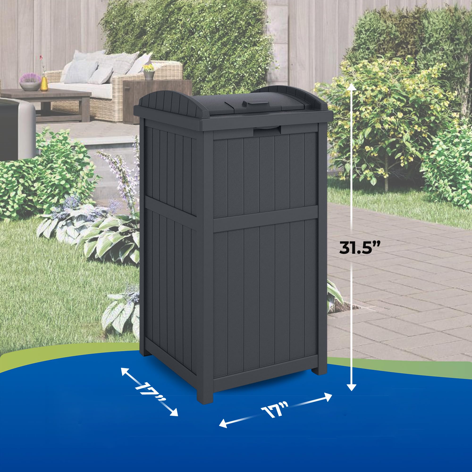 Suncast Trash Hideaway 33 Gallon Rectangular Garbage Trash Can Bin with