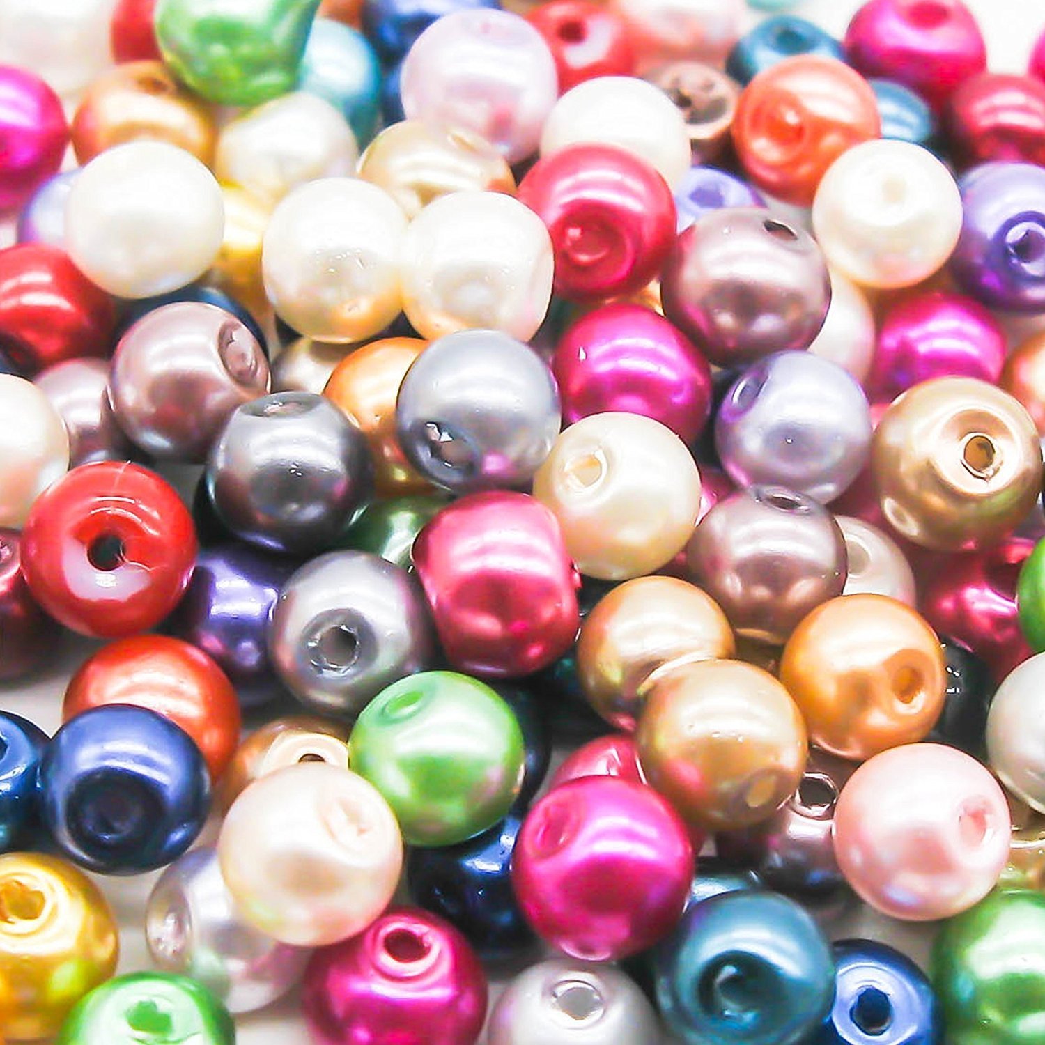 1000 Mixed Colour Pearl Glass Beads 10mm