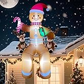 10ft Giant Gingerbread Man in Sitting Pose LED Lighted Christmas Inflatable Yard Decor Outdoor Blow up Christmas Decorations for Balcony, Chair, Tree Branch, Stairs- Indoor/Outdoor Xmas Decoration