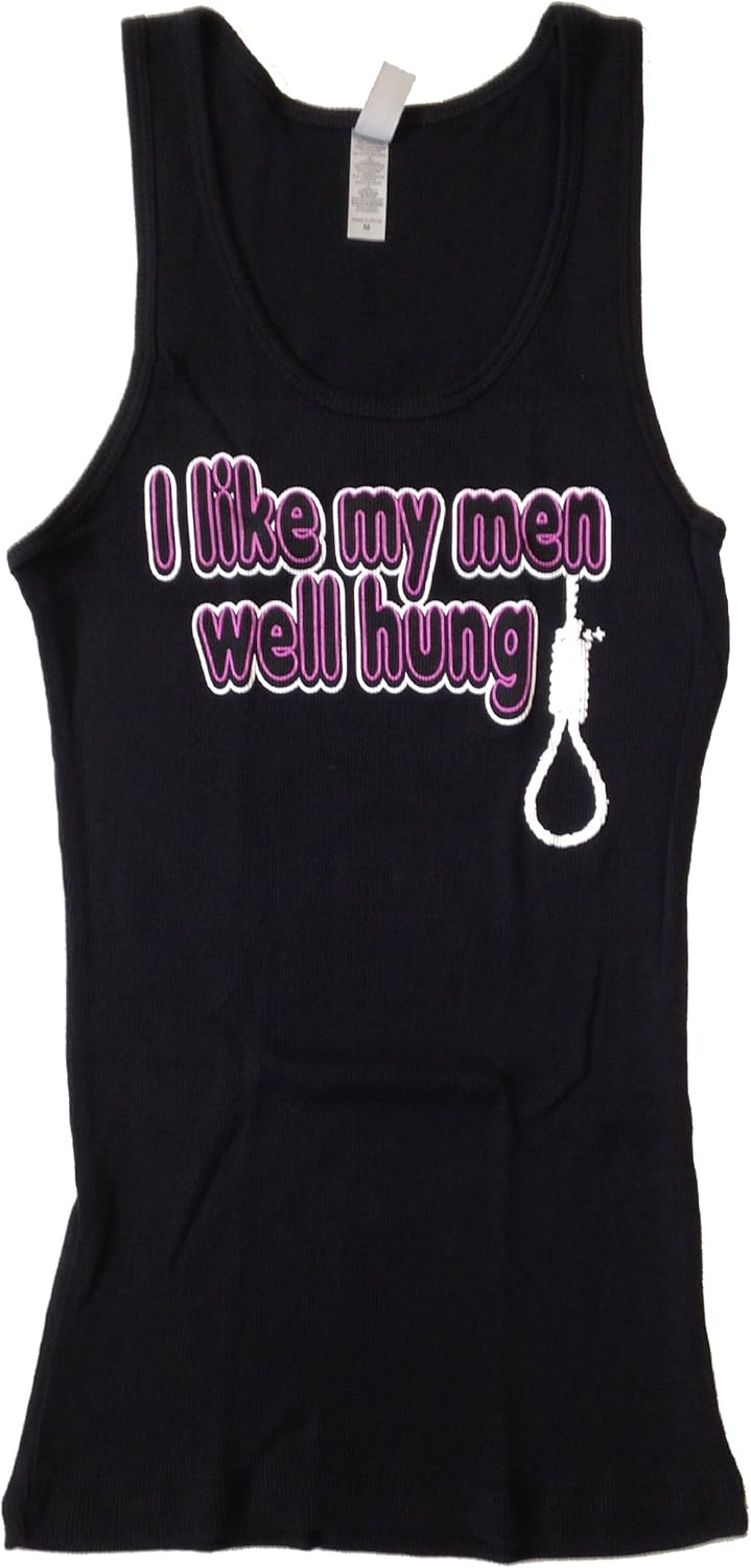 I LIKE MY MEN WELL HUNG Womens Boy Beater (Large, Black