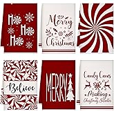 Breling 6 Pcs Christmas Kitchen Towels Red White Candy Tea Dishtowel 23.62 x 15.75 Inch Decorative Peppermint Candy Cane Hand Towel for Holiday Winter Home Kitchen Bathroom Decor Housewarming Gift